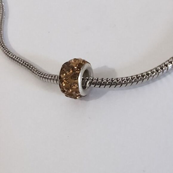 Silver Brown with‎ Brown Rhinestones Charm for Pandora Style Bracelet - Picture 3 of 3